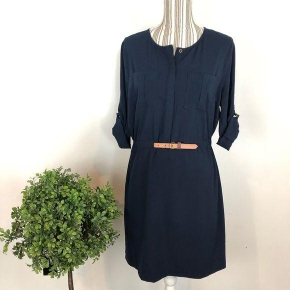 3/$25 Skies Are Blue Lrg Navy belted dress sleeves